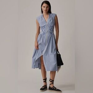 The Tommie Cap-Sleeve
Smocked Front-Zip Shirt Dress:
Shine Edition